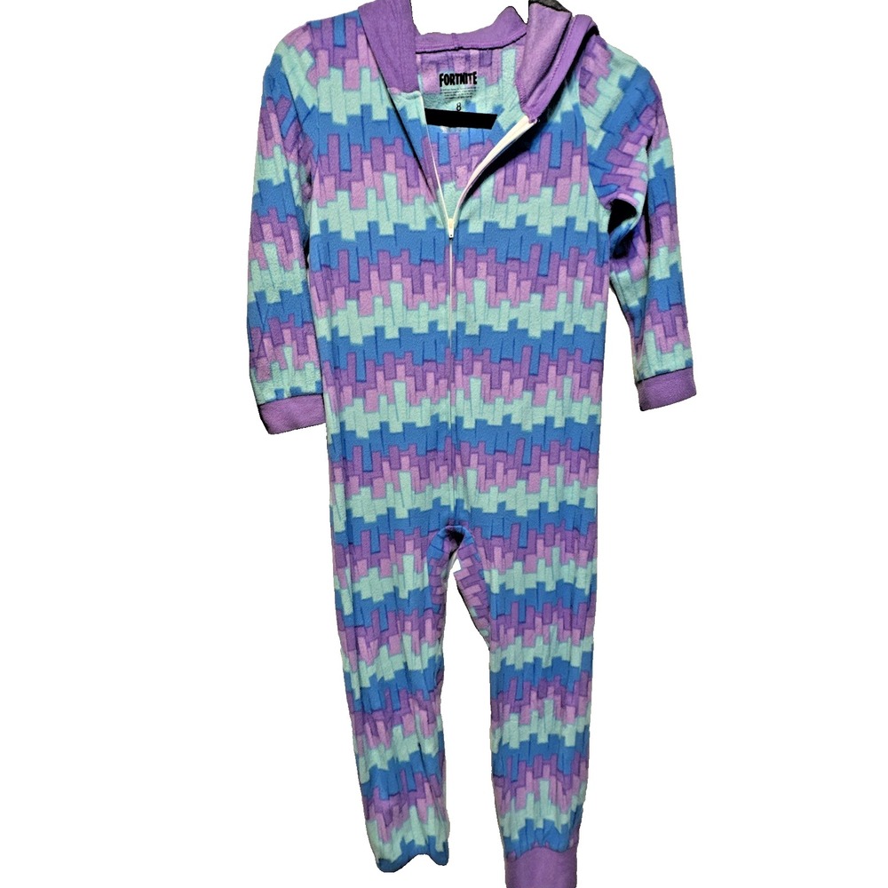 FORTNITE Hooded Pajamas Lama  Size 8 One Piece Zip Cuddle Team Leader Epic